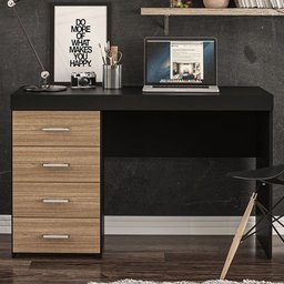 Mesa para Computador Malta 4 Gavetas Preto/Castanho - Politorno - 1