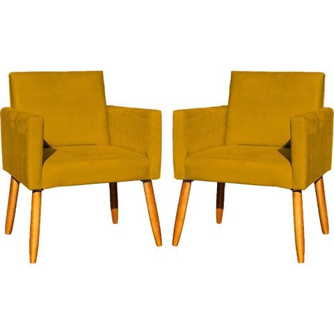 Kit 2 Poltronas Decorativa para Sala Nina Suede Cores Pé Palito 30cm Castanho - Suede
