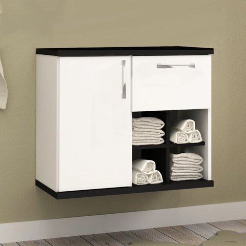 Gabinete para Banheiro 1 Porta 1 Gaveta 70cm Veneza Branco/Preto