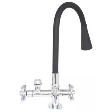 2142 Torneira Alta Vazão Gourmet Bica Móvel Tubo Flexível Preto Cone Bancada Pia Cozinha Alta Vazão 