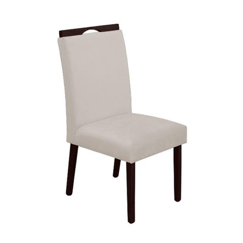 Cadeira de Jantar Madeira Maciça Castanho Premium Heloísa Veludo Bege