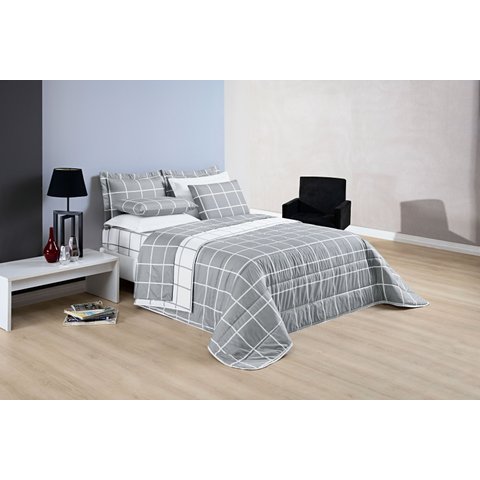 cobre leito king size matelado dupla face micropercal 200 fios estampado cinza