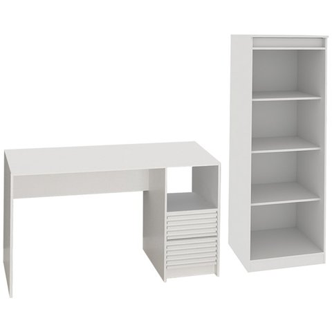 Escrivaninha e Estante para Escritorio Me4174 Me4150 Branco Tecno Mobili