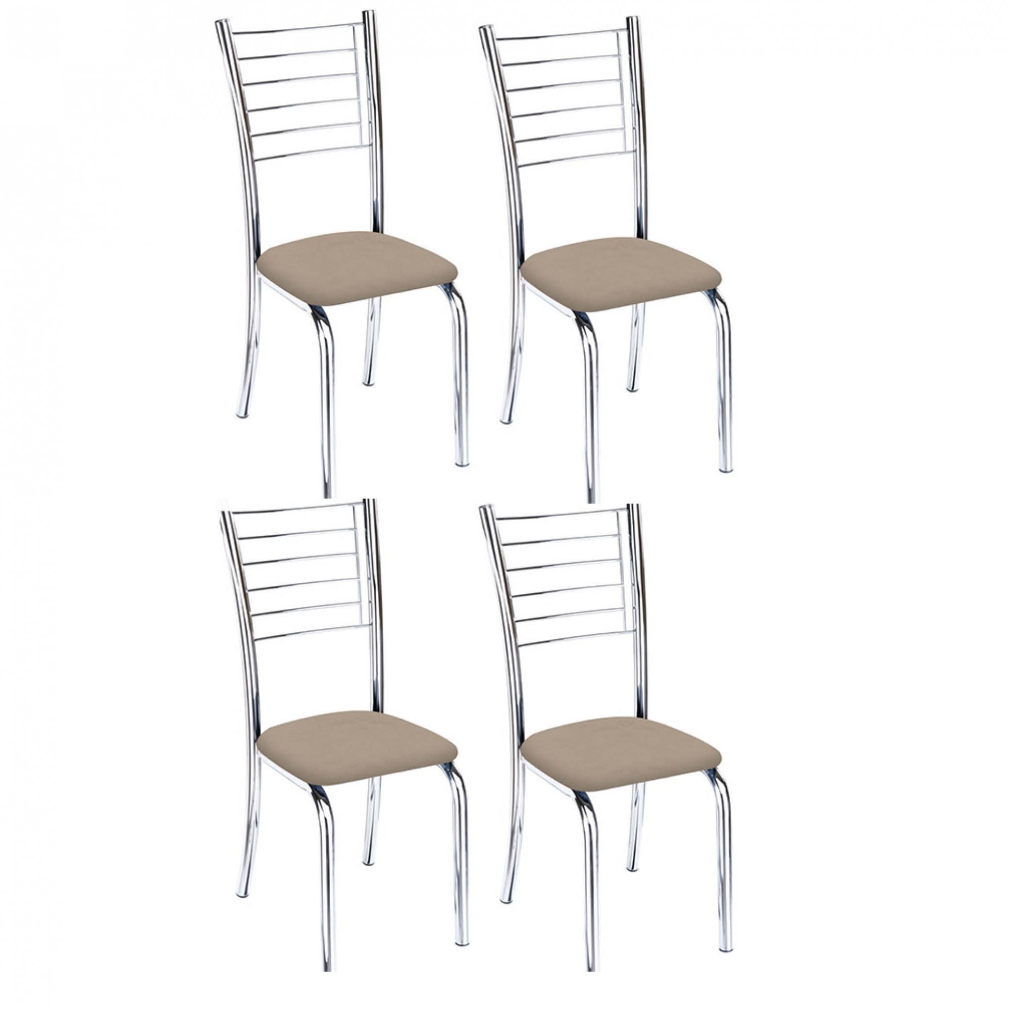 Kit 4 cadeiras Lara cromada para cozinha-suede bege-Gat Magazine