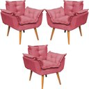 Ver imagem 1 de Kit 3 Poltronas Decorativa Alice Pé Trapézio 30cm Castanho - Suede