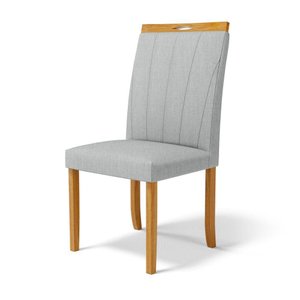 Cadeira Aurora Madeira Maciça Estofada para Mesa de Jantar Linho Cinza 407