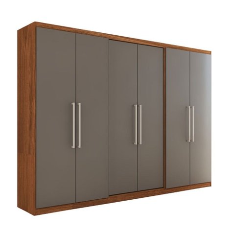 Guarda-roupa Casal City 6 Portas 2 Gavetas Freijó/cinza - Panorama Móveis
