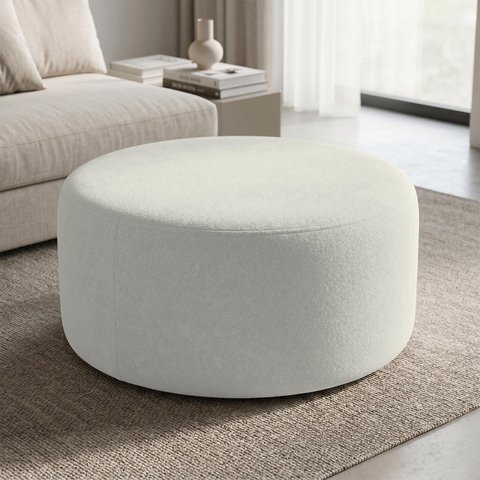 Puff Mezza Central Redondo Decorativo para Sala Orgânico Confortável e Reforçado Bouclé