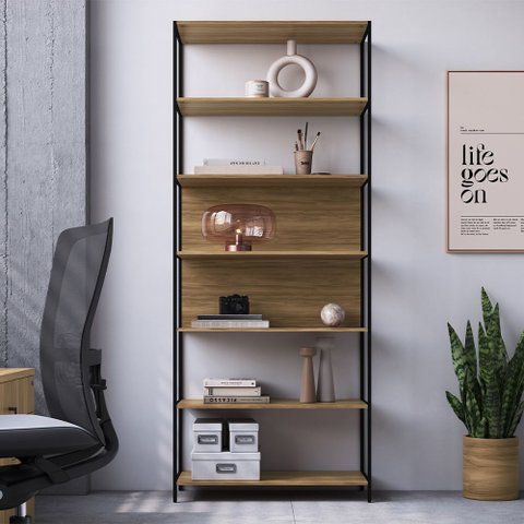 Estante para Escritório Home Office Industrial Idea A03 Nogal Sevilha Preto - Lyam Decor