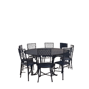 Conjunto de Mesa para Jardim Bambu com Mesa de 1,50 M sem Giro e 8 Cadeiras em Alumínio Fundido Unif