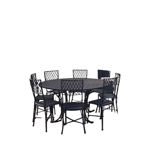 Conjunto de Mesa para Jardim Bambu com Mesa de 1,50 m sem Giro e 8 Cadeiras em Alumínio Fundido Unif