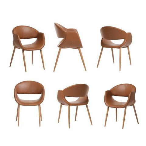 Kit 6 Cadeiras Metálicas Estofadas Maran CabeCasa MadeiraOriginals Marrom Caramelo/Carvalho