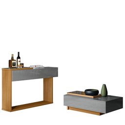 Sala de Estar Milão com Aparador e Mesa de Centro Cinza Perolizado/Tauari - Lukaliam Móveis - 1 Sala de Estar Milão com Aparador e Mesa de Centro Cinza Perolizado/Tauari - Lukaliam Móveis - 1