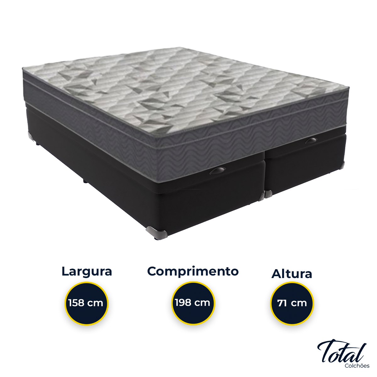 Cama Box Baú Bipartido Queen Preto e Colchão Airtech 100 D33 Ortobom - 3