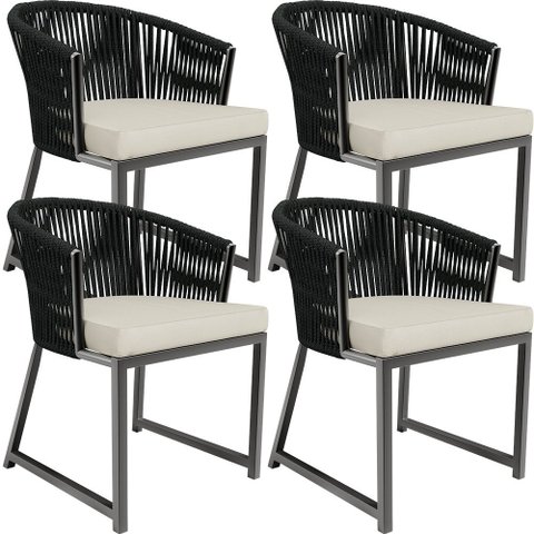 Kit 04 Cadeiras Decorativas para Área Gourmet Cozinha Corda Náutica Bethari D04 Preto - Lyam Decor