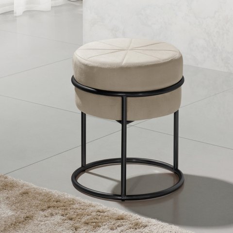 Puff Banqueta Riad Argola Preto Resistente Estofado Veludo