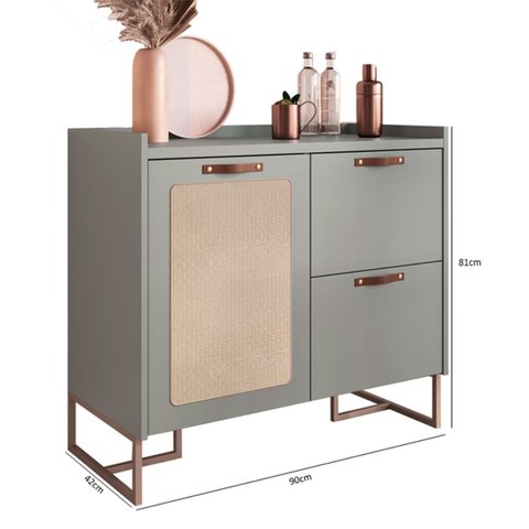 Buffet 90cm Tampo 25mm Puxador Couro Pés Aço Tela Natural:verti