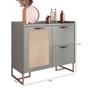 Ver imagem 1 de Buffet 90cm Tampo 25mm Puxador Couro Pés Aço Tela Natural:verti
