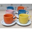 Ver imagem 5 de Jogo 6 xícaras de Café e Chá com pires - 200 ml Empilháveis - Porcelana Colorida