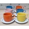 Jogo 6 xícaras de Café e Chá com pires - 200 ml Empilháveis - Porcelana Colorida - 5