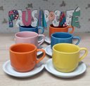 Ver imagem 4 de Jogo 6 xícaras de Café e Chá com pires - 200 ml Empilháveis - Porcelana Colorida