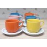 Jogo 6 xícaras de Café e Chá com pires - 200 ml Empilháveis - Porcelana Colorida - 2
