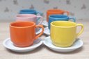 Ver imagem 2 de Jogo 6 xícaras de Café e Chá com pires - 200 ml Empilháveis - Porcelana Colorida