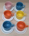 Ver imagem 1 de Jogo 6 xícaras de Café e Chá com pires - 200 ml Empilháveis - Porcelana Colorida