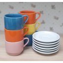 Ver imagem 3 de Jogo 6 xícaras de Café e Chá com pires - 200 ml Empilháveis - Porcelana Colorida