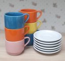 Ver imagem 3 de Jogo 6 xícaras de Café e Chá com pires - 200 ml Empilháveis - Porcelana Colorida