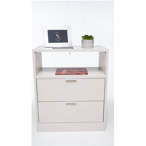 Kit 2 Mesas de Cabeceira Off White 60cm Altura por 50cm de Lagura com 2 Gavetas Enviamos Montadokit