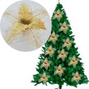 Ver imagem 2 de Flores Ramos Árvore Natal com Gliter Dourado 22cm Kit 10pçs