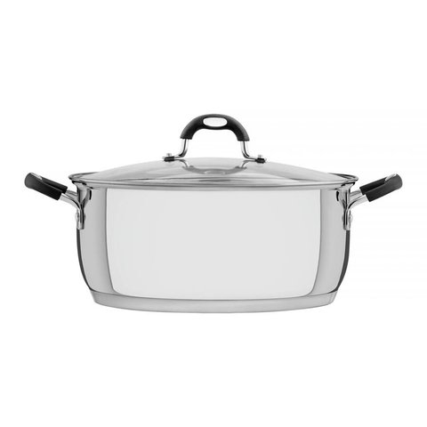 Caçarola Rasa Tramontina Solar Silicone em Aço Inox com Fundo Triplo e Tampa de Vidro 30 Cm 8,9 L Tr