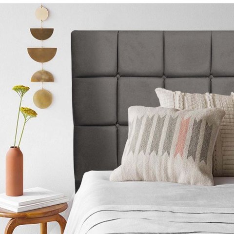 Cabeceira Estofada Espanha 100cm Solteiro para Cama Box Suede Cinza - Gat Magazine