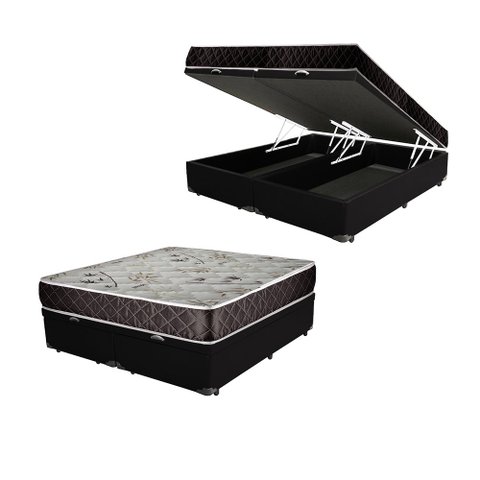 Cama Box Baú King Colchão Gold Espuma D33 Acolchões + Box Sintético 71x193x203:Preto