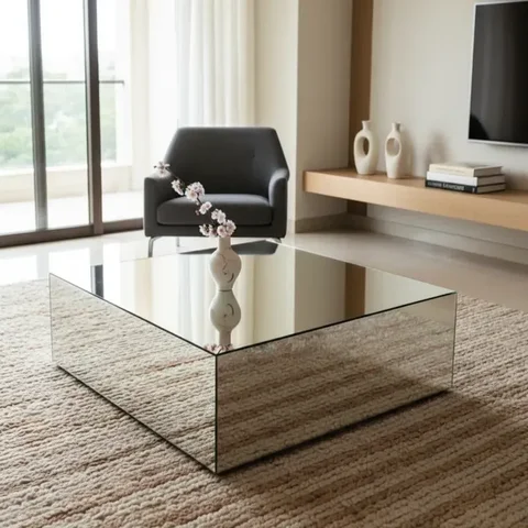 Mesa Espelhada Lapidada Pequena 70x40x25 Cm