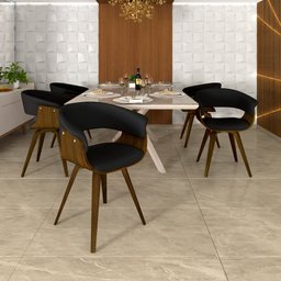 Cadeira Giratória Decorativa para Sala de Jantar Ohana PU Preto G56 - Gran Belo - 1