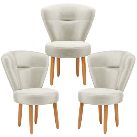 Kit 3 Poltronas para Recepção Camarim Sala de Jantar Ergonômica Tecido Veludo Pés de Madeira