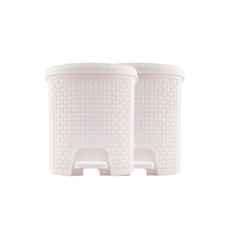 Kit 2 Lixeiras Rattan C/ Tampa Abertura Pedal Plástico Capacidade de 6 Litros Para Cozinha Escritóri