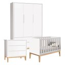 Ver imagem 1 de Quarto de Bebê Classic 3 Portas Cômoda Gaveteiro Branco com Pés Madeira Natural - Reller