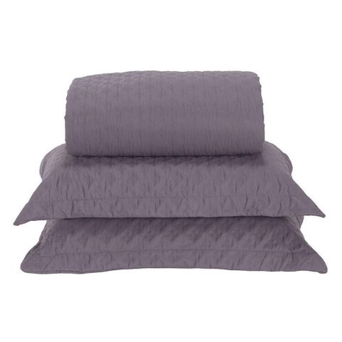 Kit Cobre Leito Milão Casal 3 Peças 100% Poliéster - Lavanda / Branco