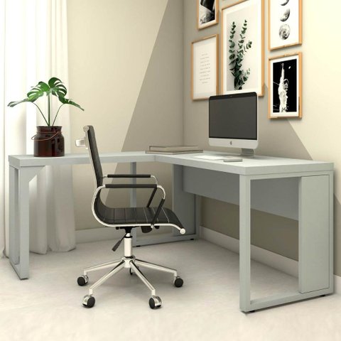 Mesa de Escritório em L Linha Industrial Metalon Tampo 40mm