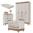 Ver imagem 1 de Quarto de Bebê Retro Maya com Berço Americano Vitória Off White Carvalho e Colchão Gazin – Canaã