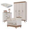 Quarto de Bebê Retro Maya com Berço Americano Vitória Off White Carvalho e Colchão Gazin – Canaã - 1