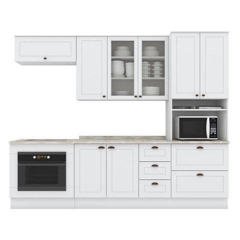 Cozinha Completa Americana 5 Peças com Balcão Forno de Embutir Branco e Tampo Calcare - Móveis