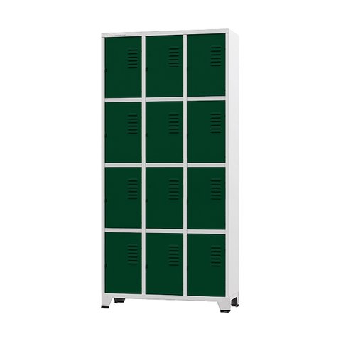 Armário Roupeiro de Aço para Vestiário 12 Portas Locker Verde Escuro com Chave
