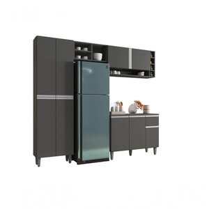 Cozinha Modulada Completa 230cm com Balcão e Armário Aéreo Vanessa Cinza