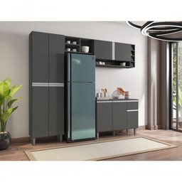 Cozinha Modulada Completa 230cm com Balcão e Armário Aéreo Vanessa Cinza - 3
