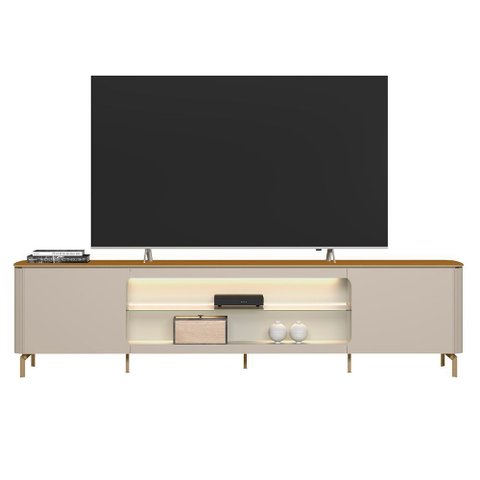 Rack Bancada Switch Mdp/mdf Tv até 85 Polegadas Led Prateleiras Tauari/off White G77 - Gran Belo