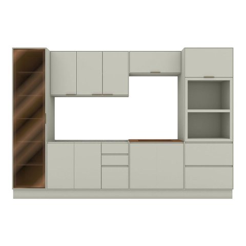 Cozinha Completa Fineze 11 Portas 4 Gavetas com Vidro 100% MDF Areia Hp/Cinamomo - Henn